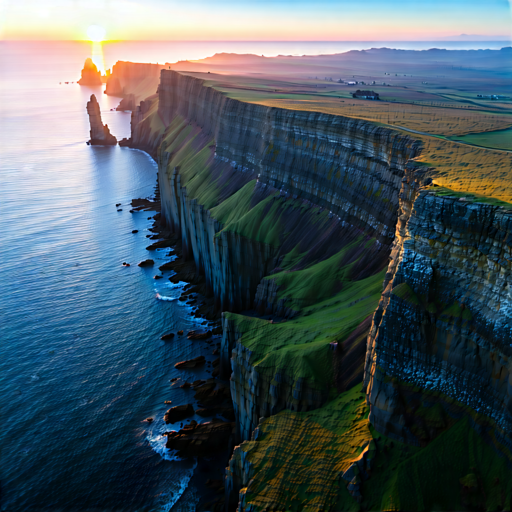 Nature Drone Photography: Coastal Cliff During Sunrise With Large Cliff