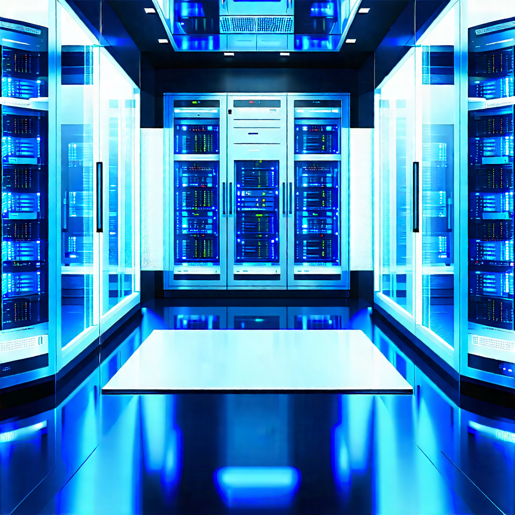 Tech Digital Illustration: (futuristic:1.34) Server Room With Image, There