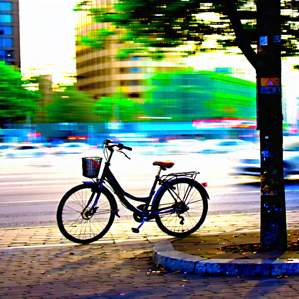 Urban Octane Render: City Bicycle Sharing In Busy Intersection With Bicycle Parked