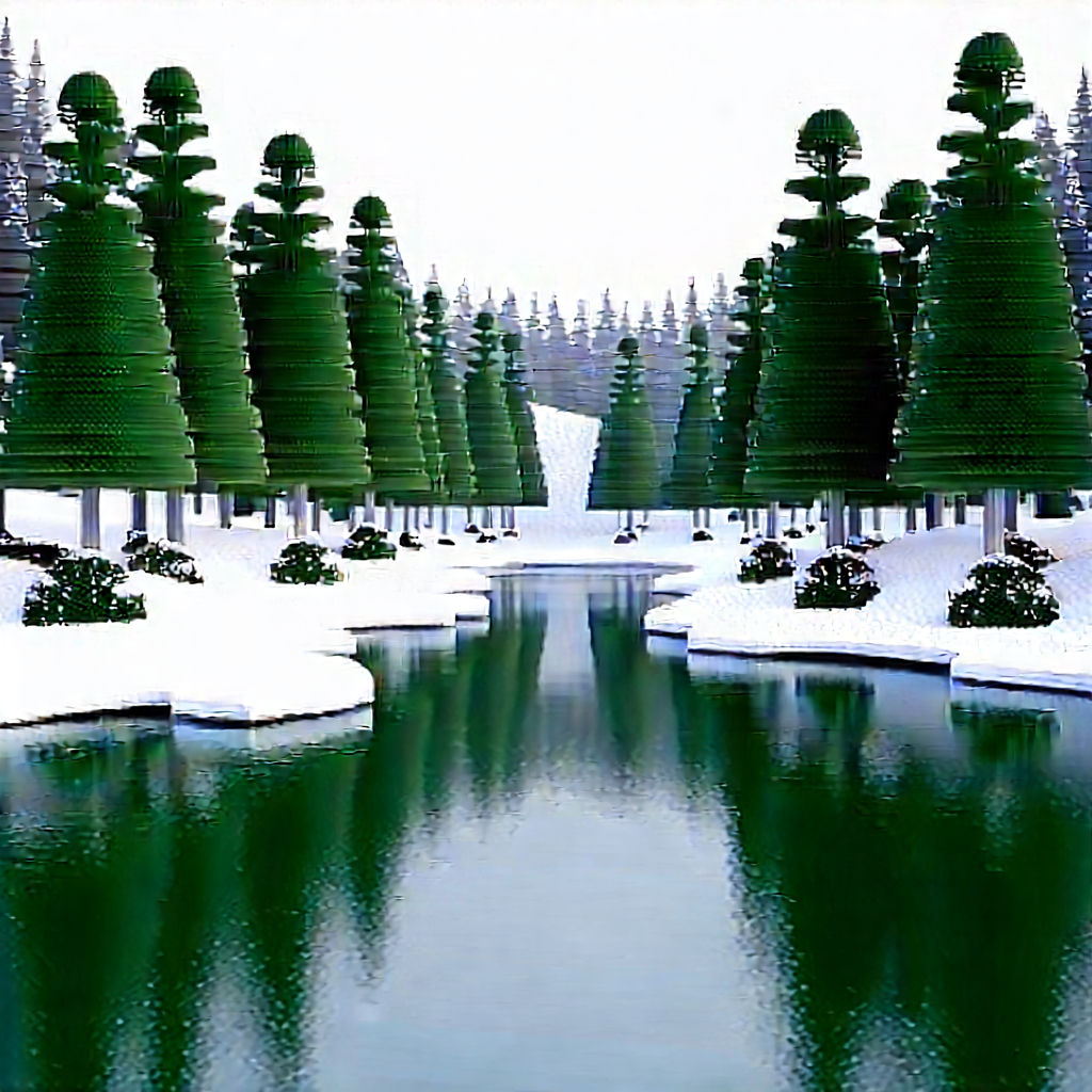 Nature Cinema 4d: Tranquil Pond Surrounded By (snow:1.34)-covered Trees With Image, There