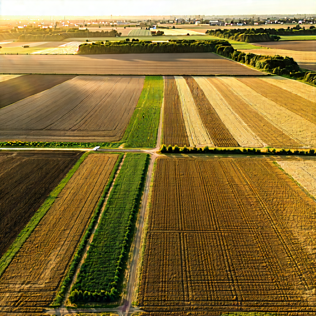 Nature Editorial Photography: Aerial View Of Agricultural Fields With Large, Open