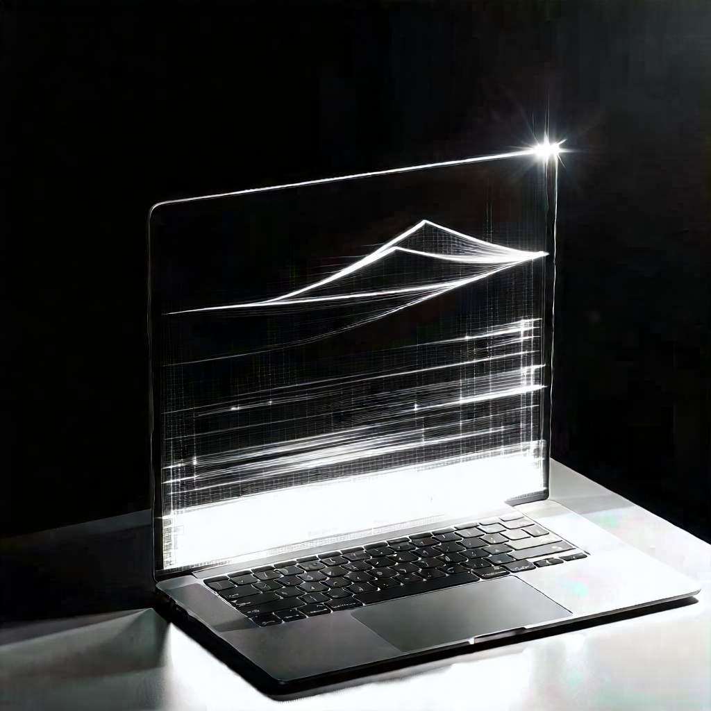 Tech Charcoal Drawing: Laptop with glowing screen