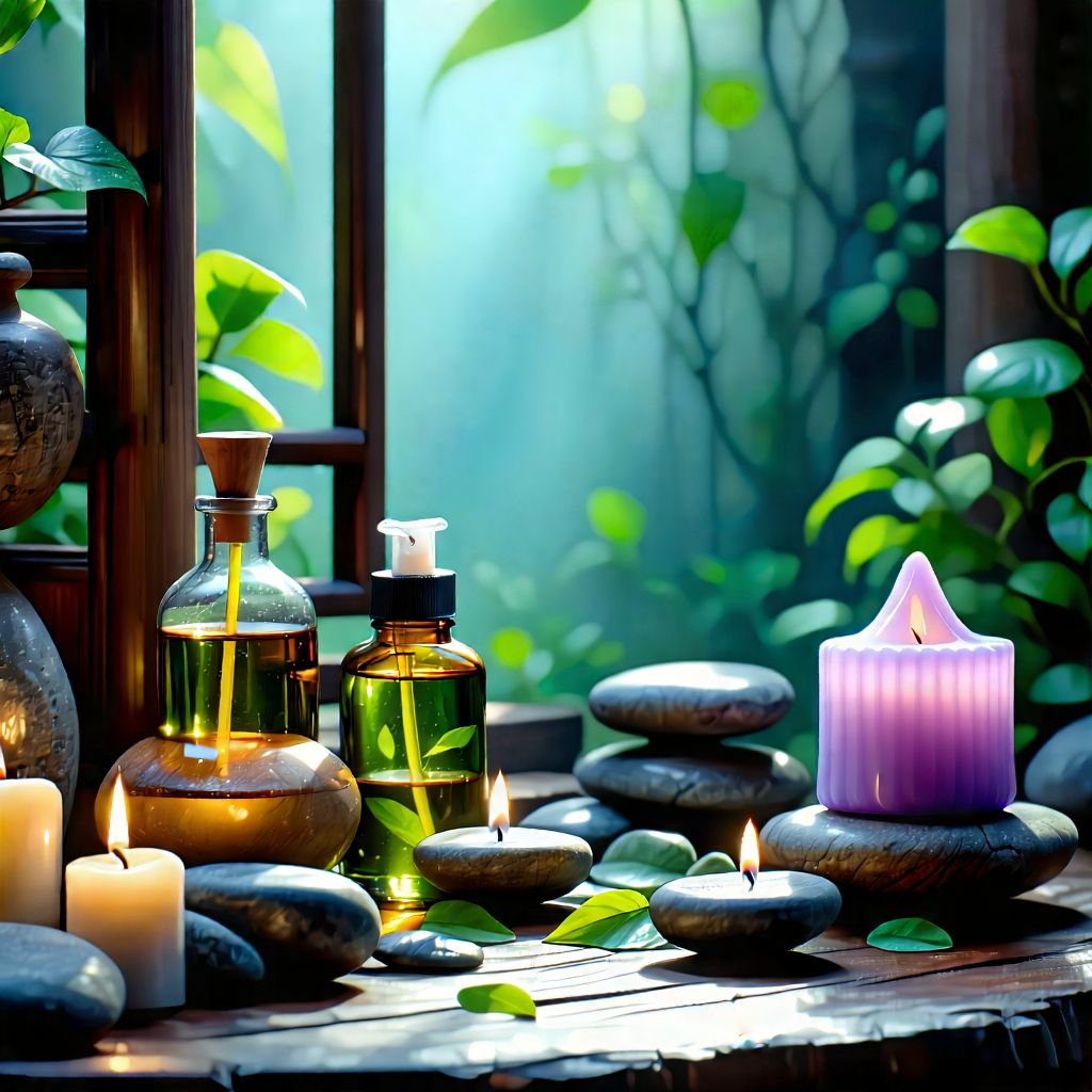 Lifestyle Acrylic Painting: Wellness scene with aromatherapy