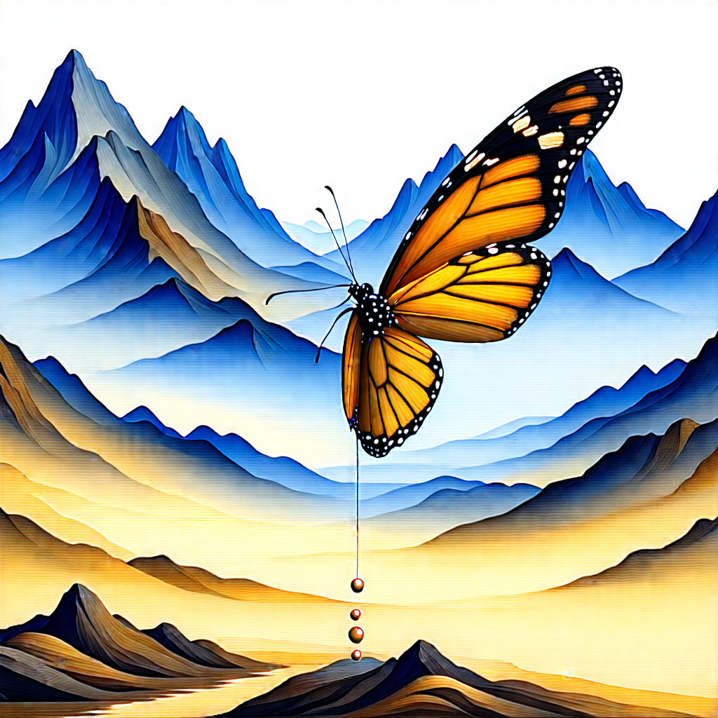 Nature Watercolor Painting: Butterfly In Mountain Terrain With Beautiful Butterfly