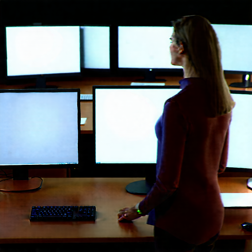 Business Advertising Photography: Education professional using multiple monitors