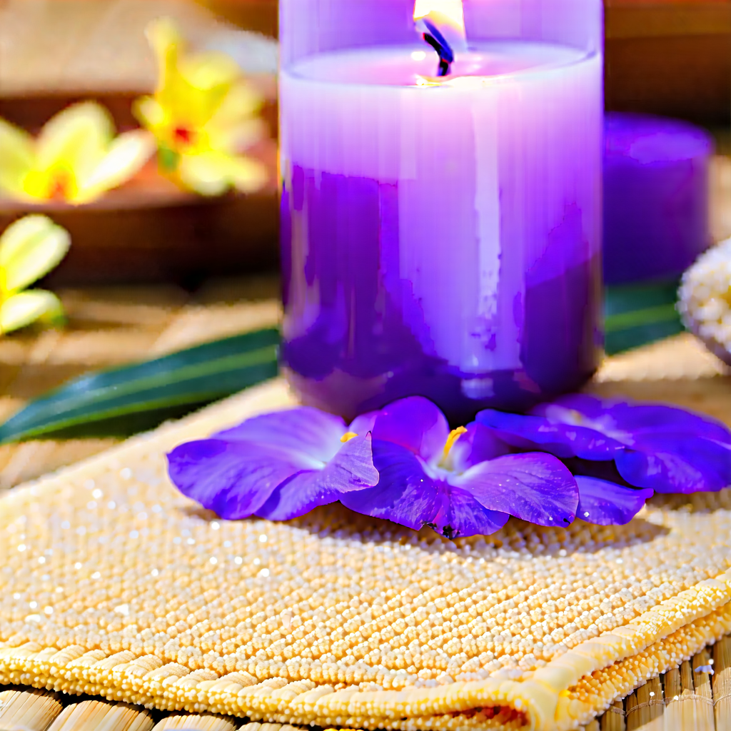 Lifestyle Macro Photography: Wellness Scene With Aromatherapy With Purple Candle