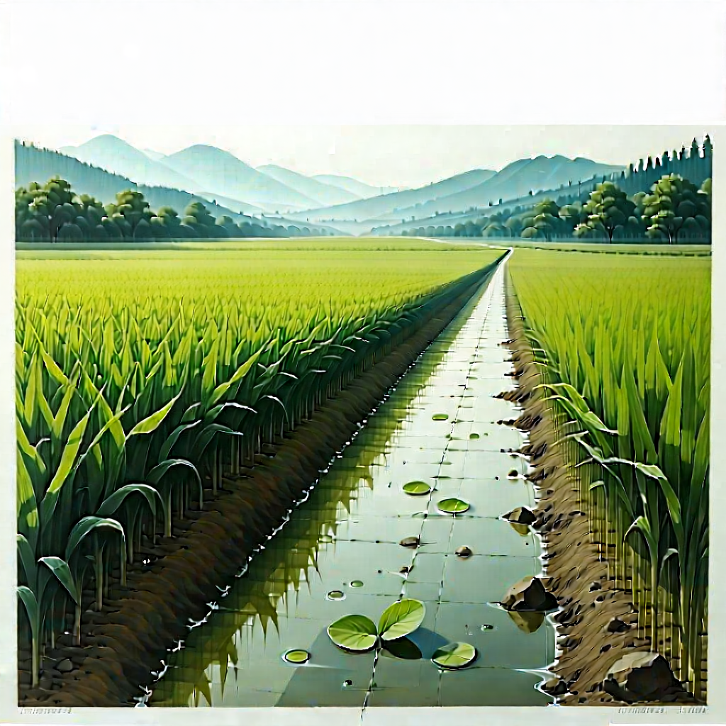 Tech Ink Drawing: Agricultural Technology In Research Center With Large Field