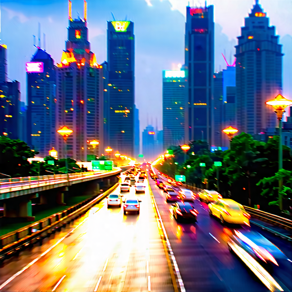 Urban Hdr Photography: Cityscape Of Urban Skyline During Rush Hour With Captures Busy