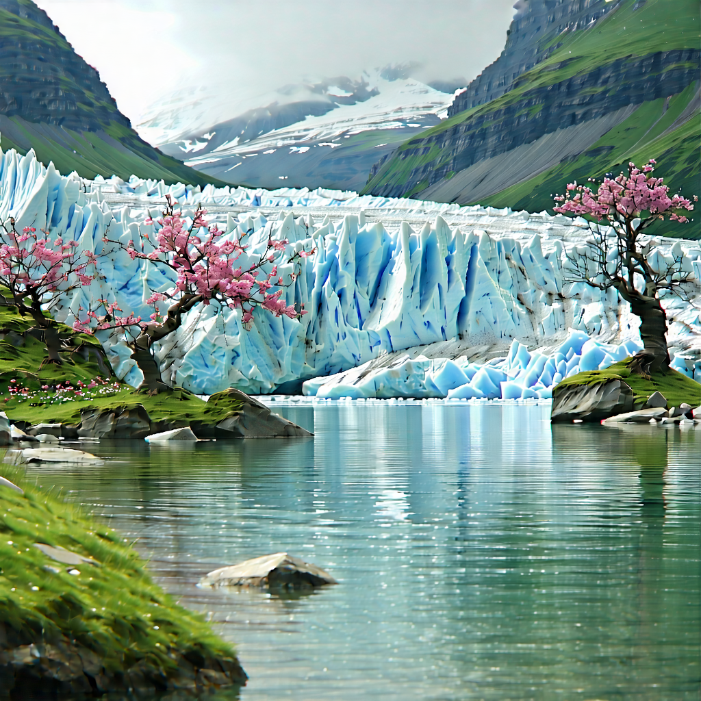 Nature Advertising Photography: Glacier In Spring Bloom With Beautiful Landscape