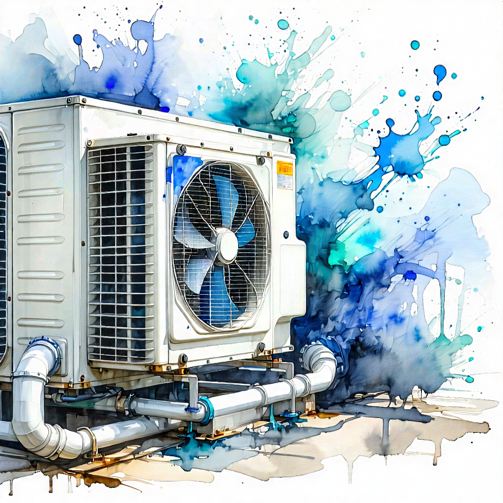 Tech Watercolor Painting: Close-up Of Cooling System With White Conditioner