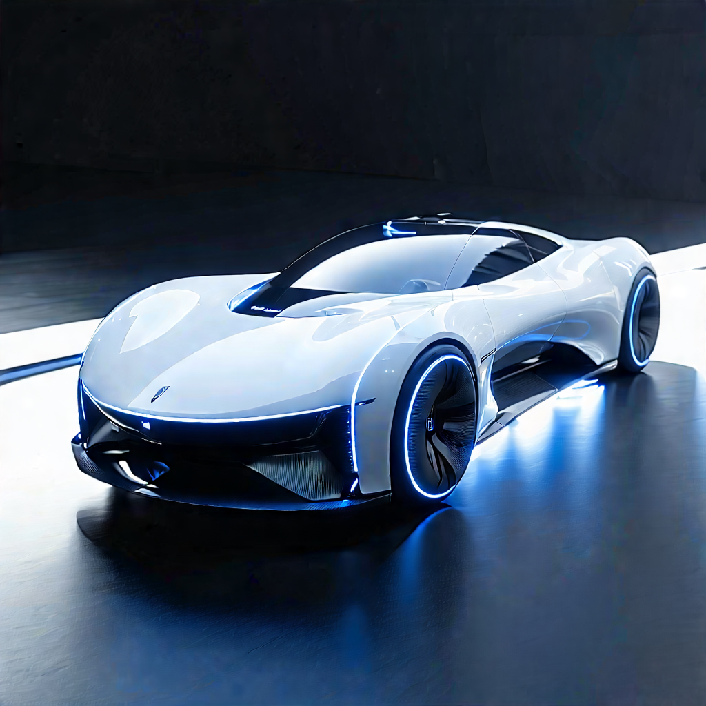 Tech Editorial Photography: Innovative Electric Vehicle (design:1.15) With Futuristic White
