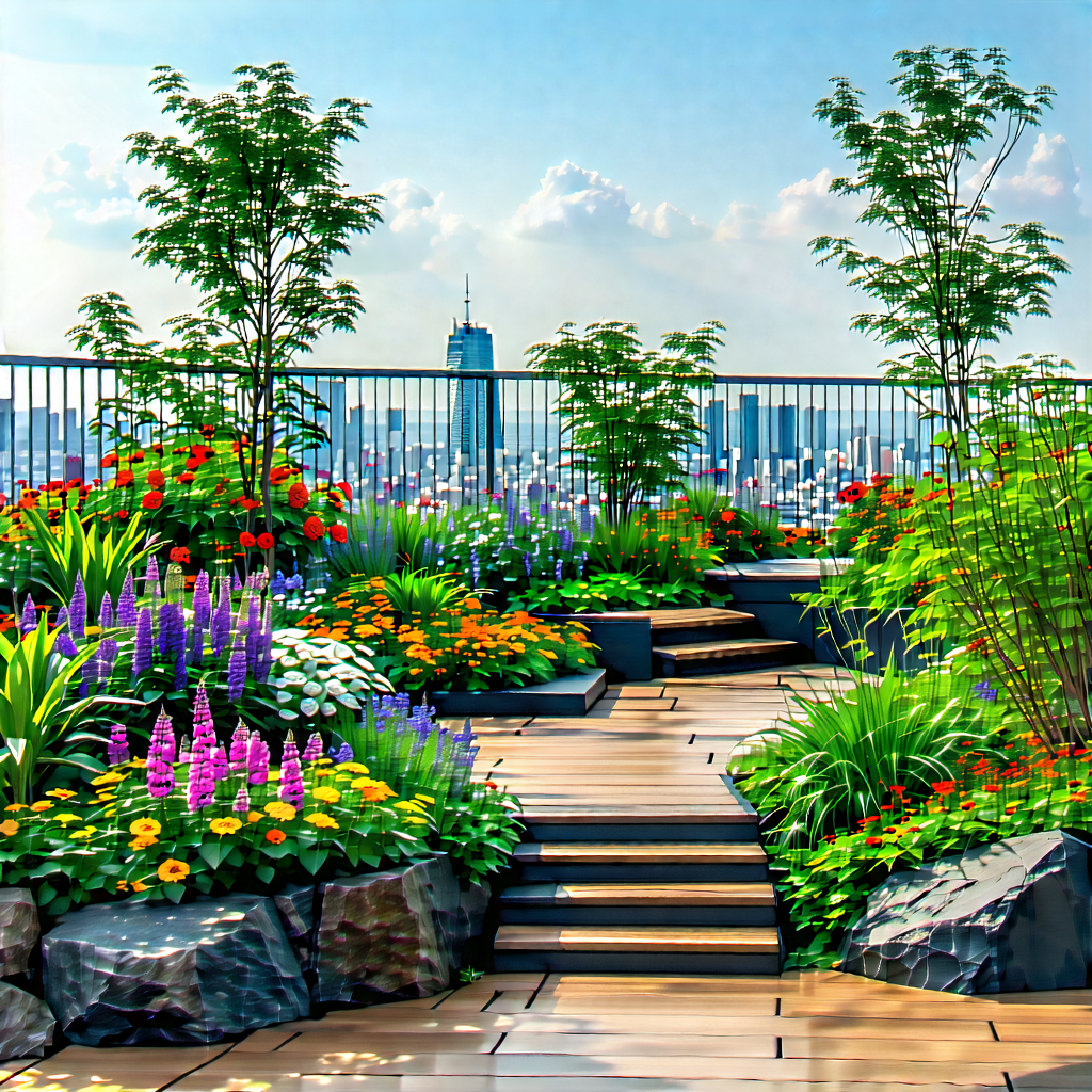 Urban Hdr Photography: Rooftop Garden With Sightseeing With Beautiful Garden