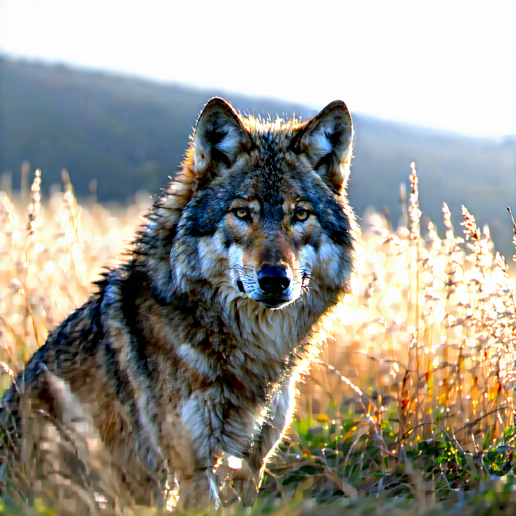 Nature Blender Artwork: Wolf in prairie grassland