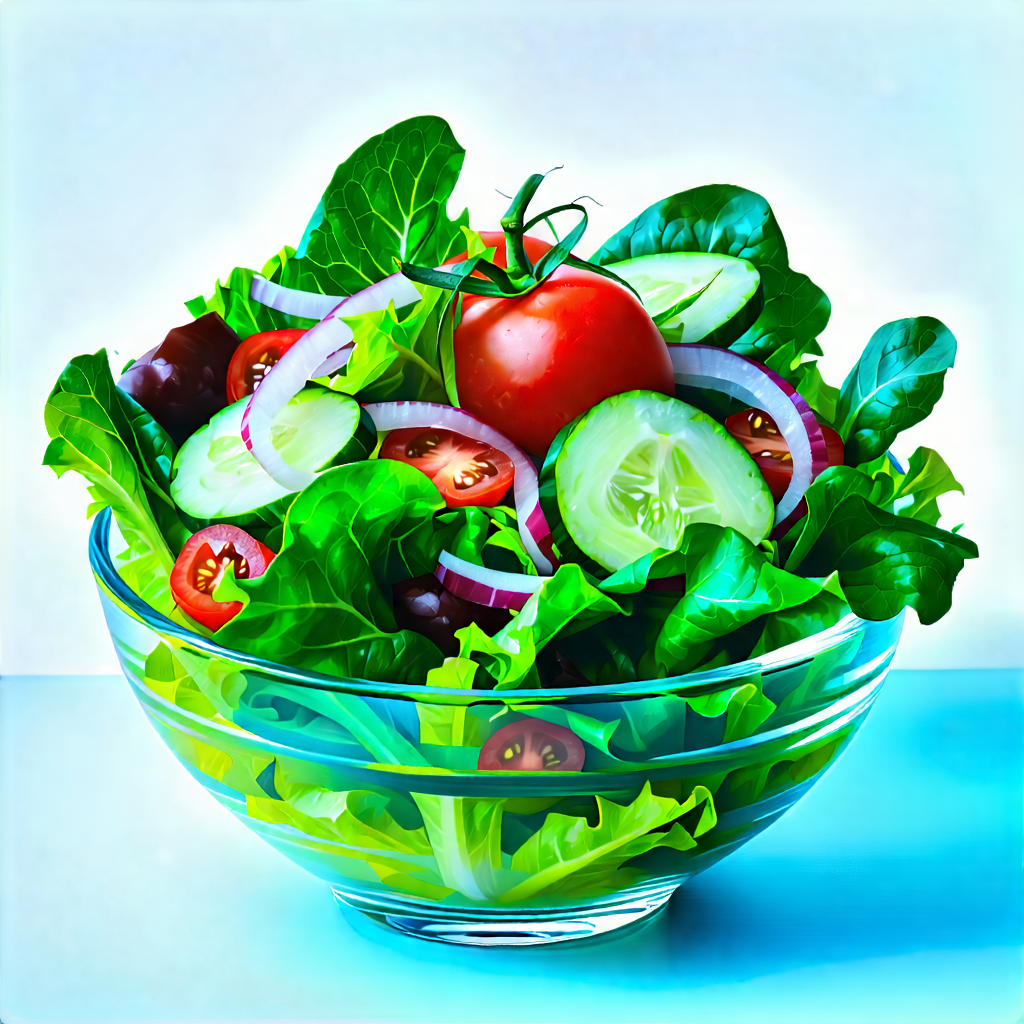 Lifestyle Gouache Painting: Fresh Salad Prepared With Artistic Presentation With Large Bowl