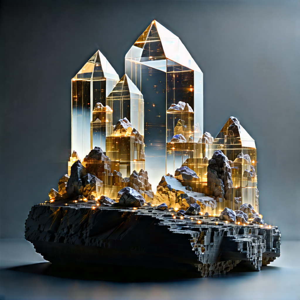 Abstract Holographic Art: Stone Formation With Transparency With Large, Intricately
