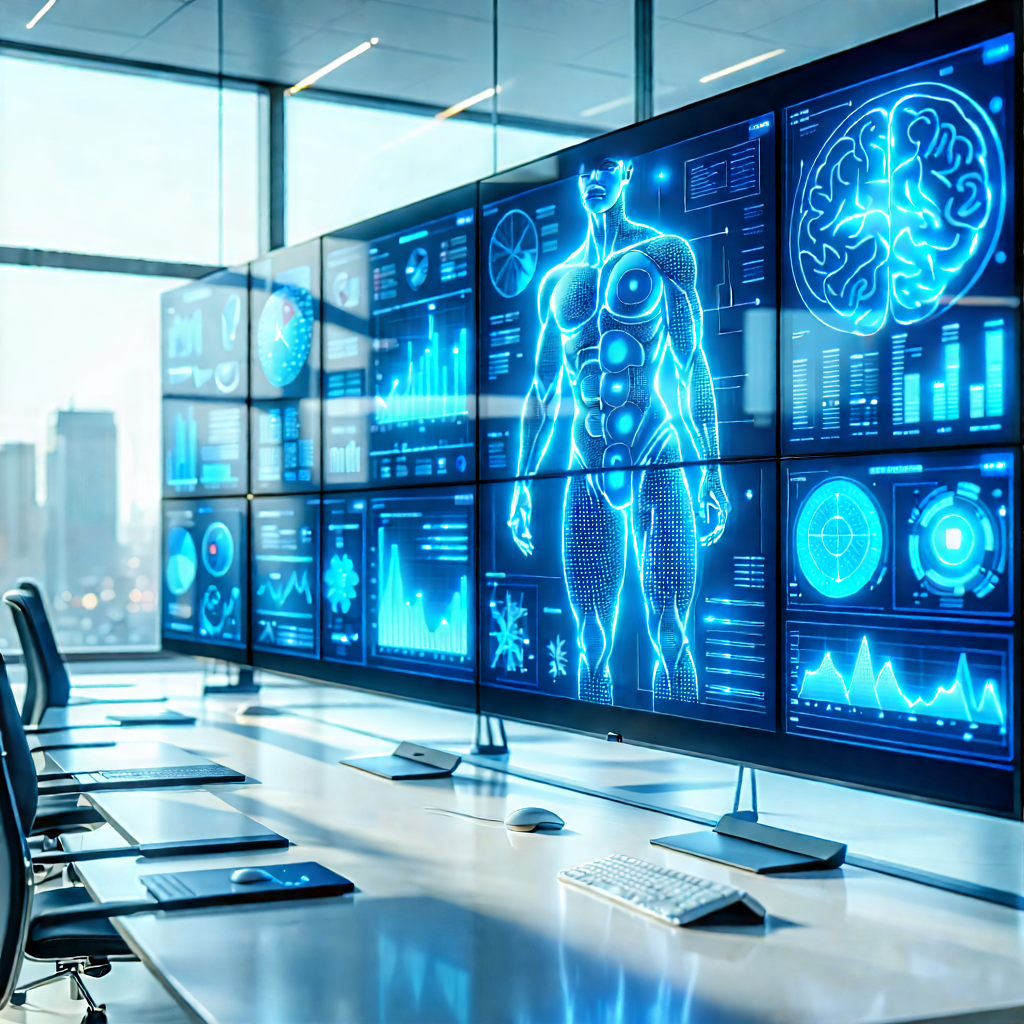 Tech Lithograph: Healthcare Technology In Tech Office With Large Computer