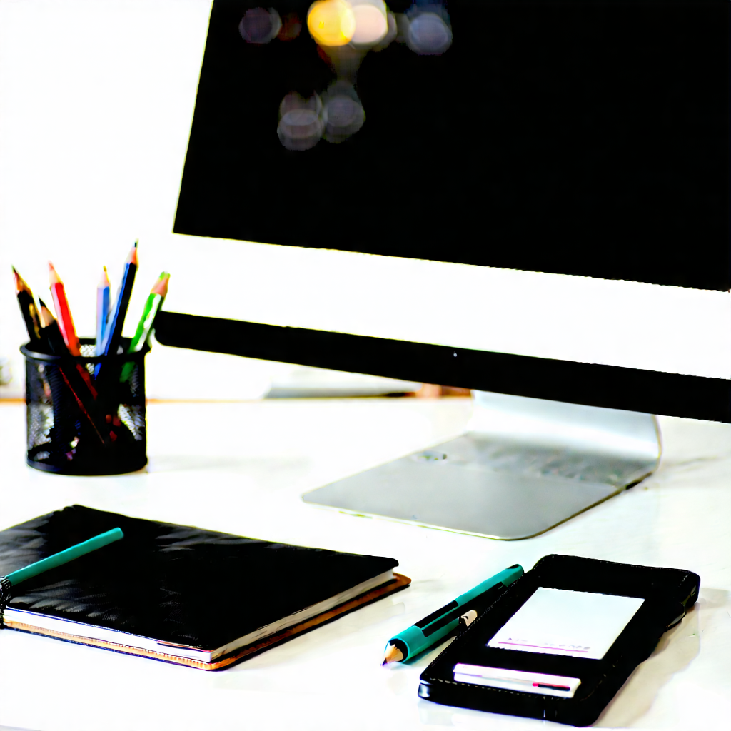 Business Abstract Design: Workplace with productivity tools on desk