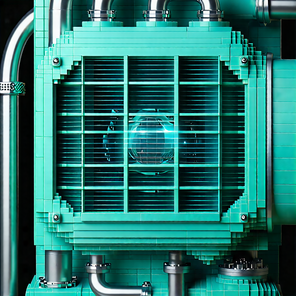 Tech Voxel Art: Close-up Of Cooling System With Large Green