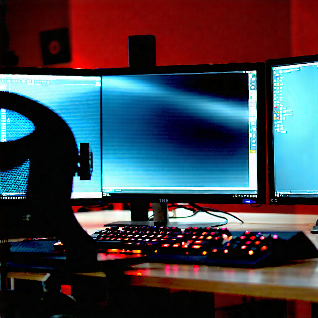 Business Digital Art: Tech Professional Using Multiple Monitors With Image, There