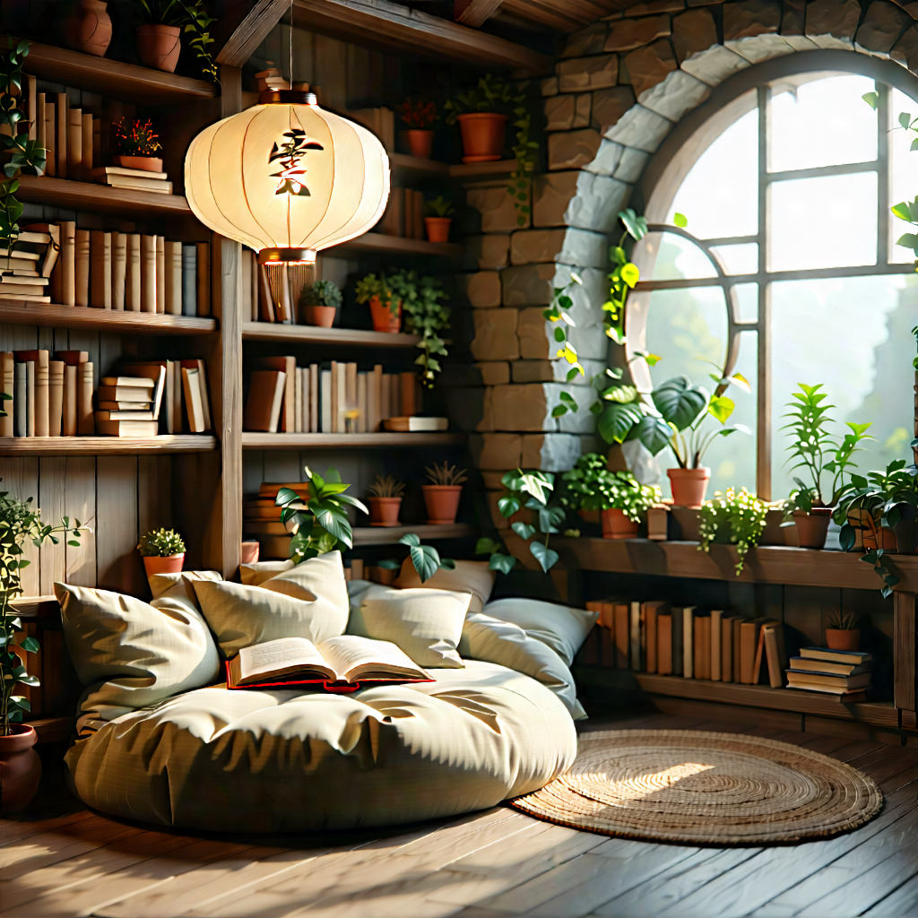 Lifestyle Drone Photography: Reading Nook With Warm Lighting With Image, There