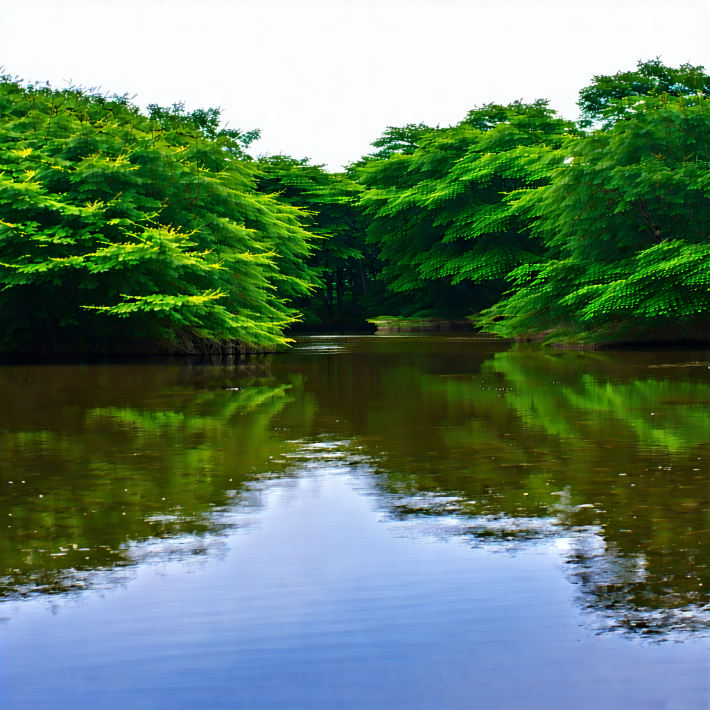 Nature Stock Photography: Tranquil Pond Surrounded By Lush Vegetation With Serene Lake