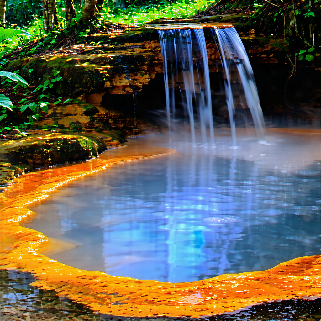 Nature Macro Photography: Hot Spring Surrounded By Lush Vegetation With Beautiful Natural
