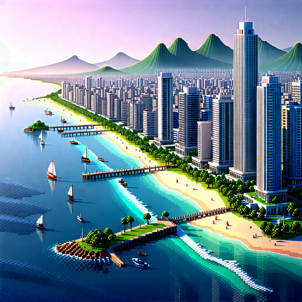 Urban Voxel Art: Cityscape of coastal (city:1.22) during midday