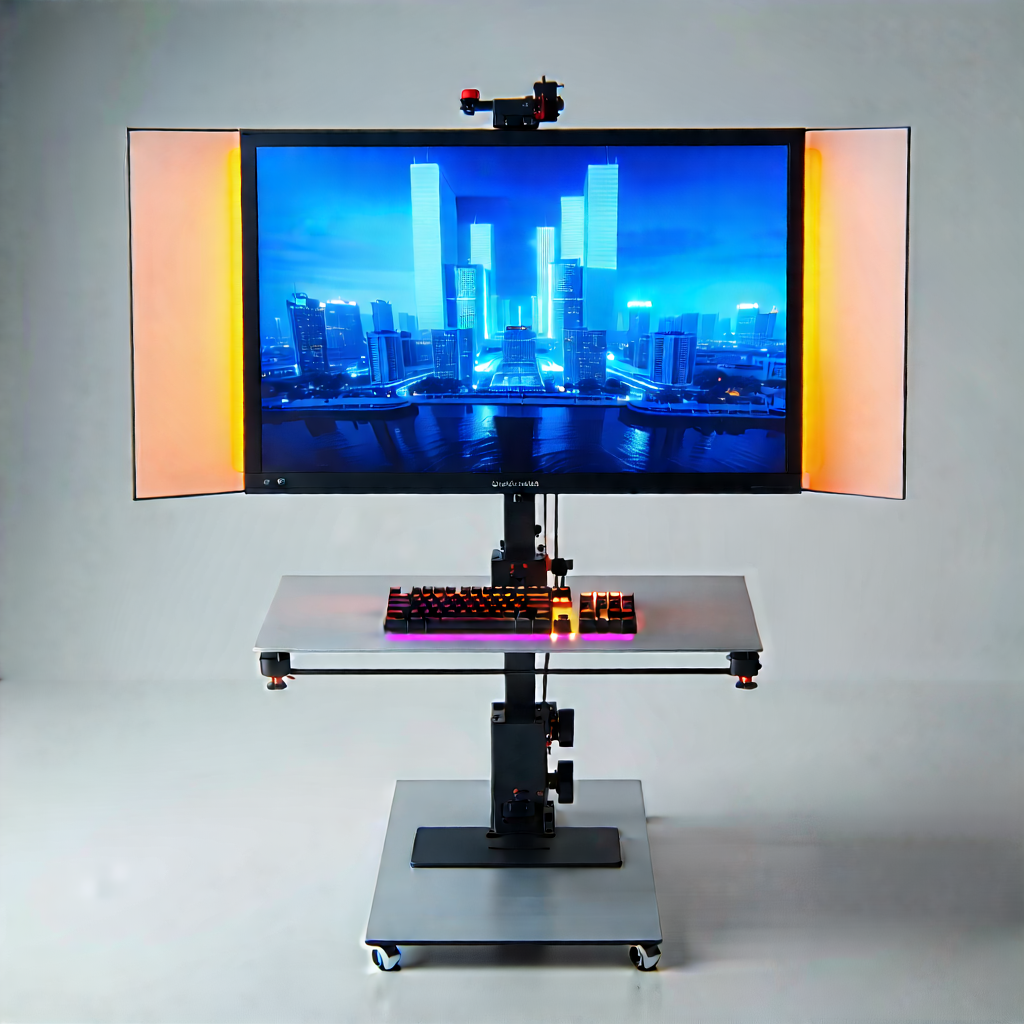 Tech Commercial Photography: Entertainment Technology In Design Studio With Large Computer