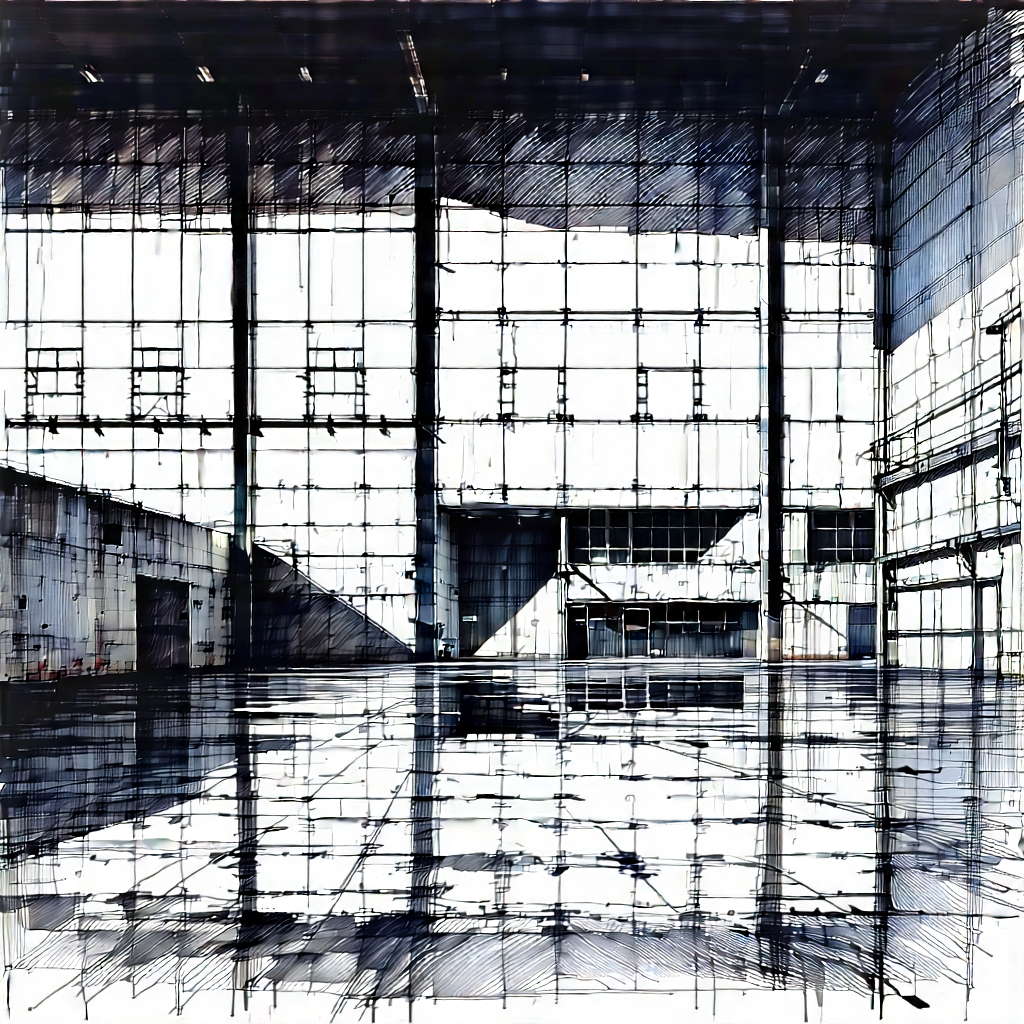 Urban Ink Drawing: Converted Warehouse With Reflective Glass With Black White