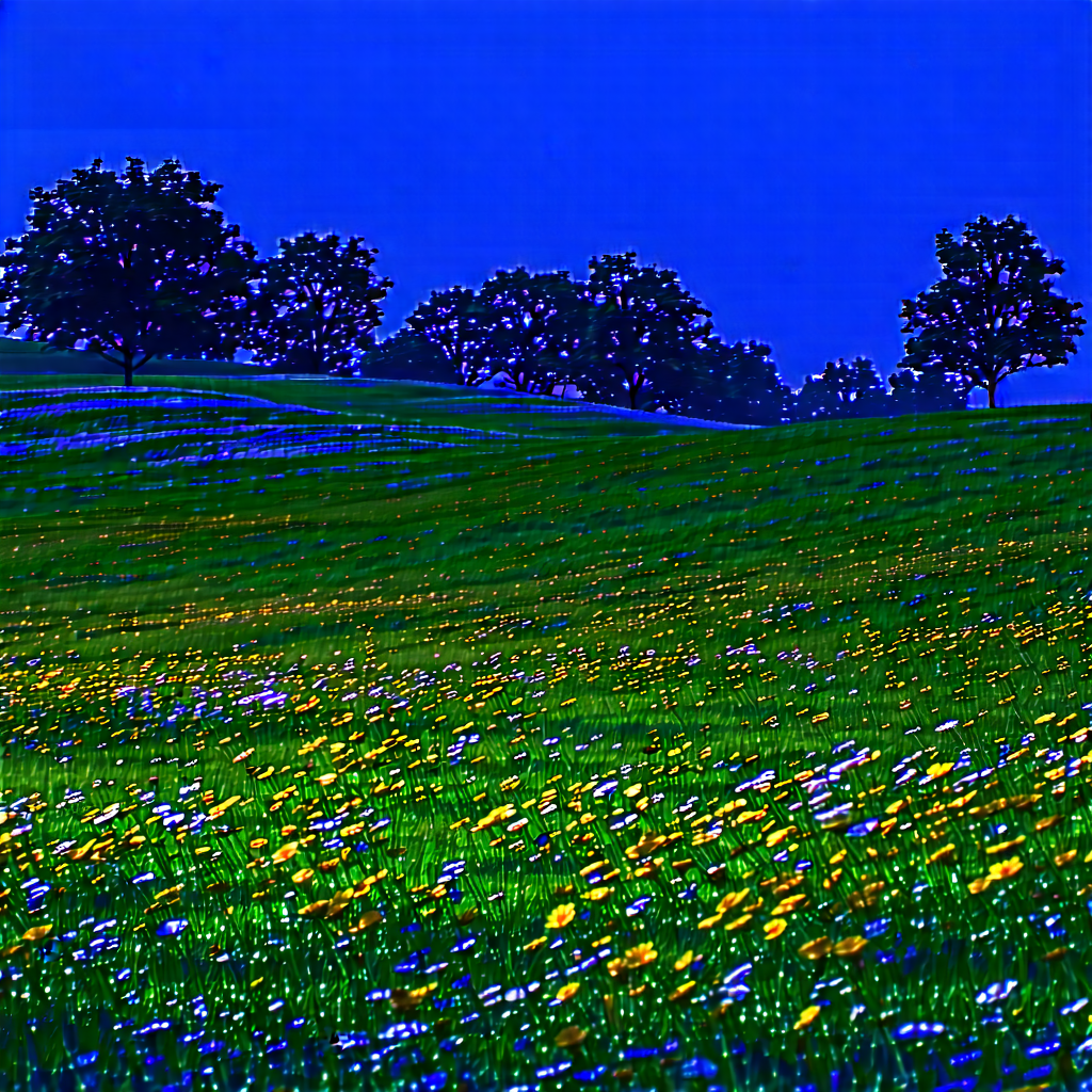 Nature Blender Artwork: Meadow During Blue Hour With Blue-toned Photograph