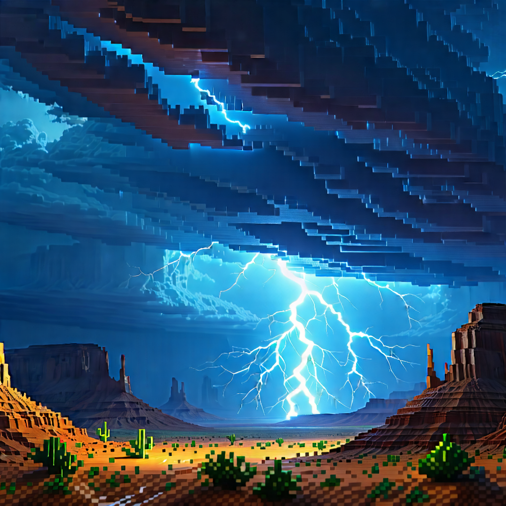 Nature Voxel Art: Lightning Over Desert With Computer-generated (cgi)