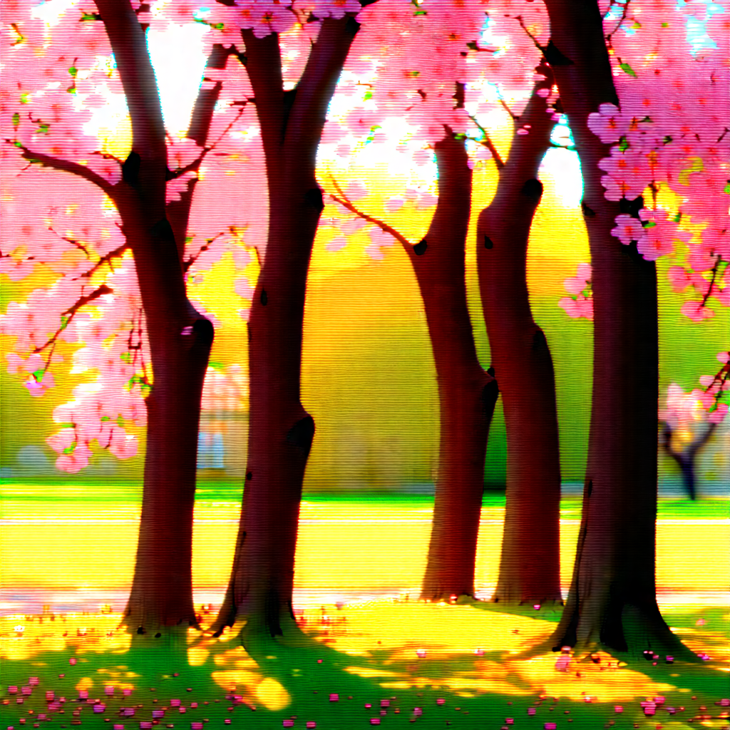 Nature Landscape Photography: Cherry Blossoms In Sunlit Clearing With Beautiful Scene
