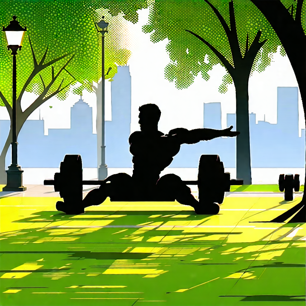 Urban Lithograph: Urban fitness in the park scene
