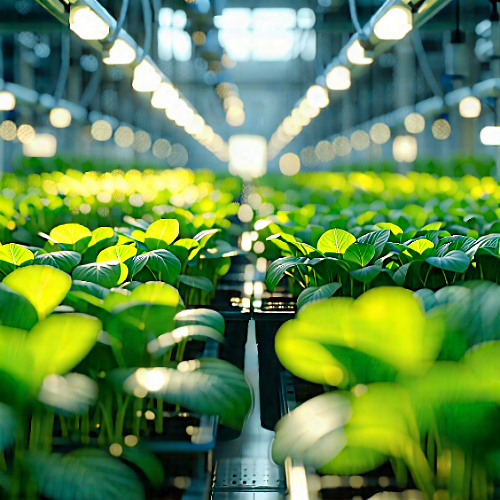 Tech Digital Art: Agricultural Technology In Manufacturing Facility With Large Indoor