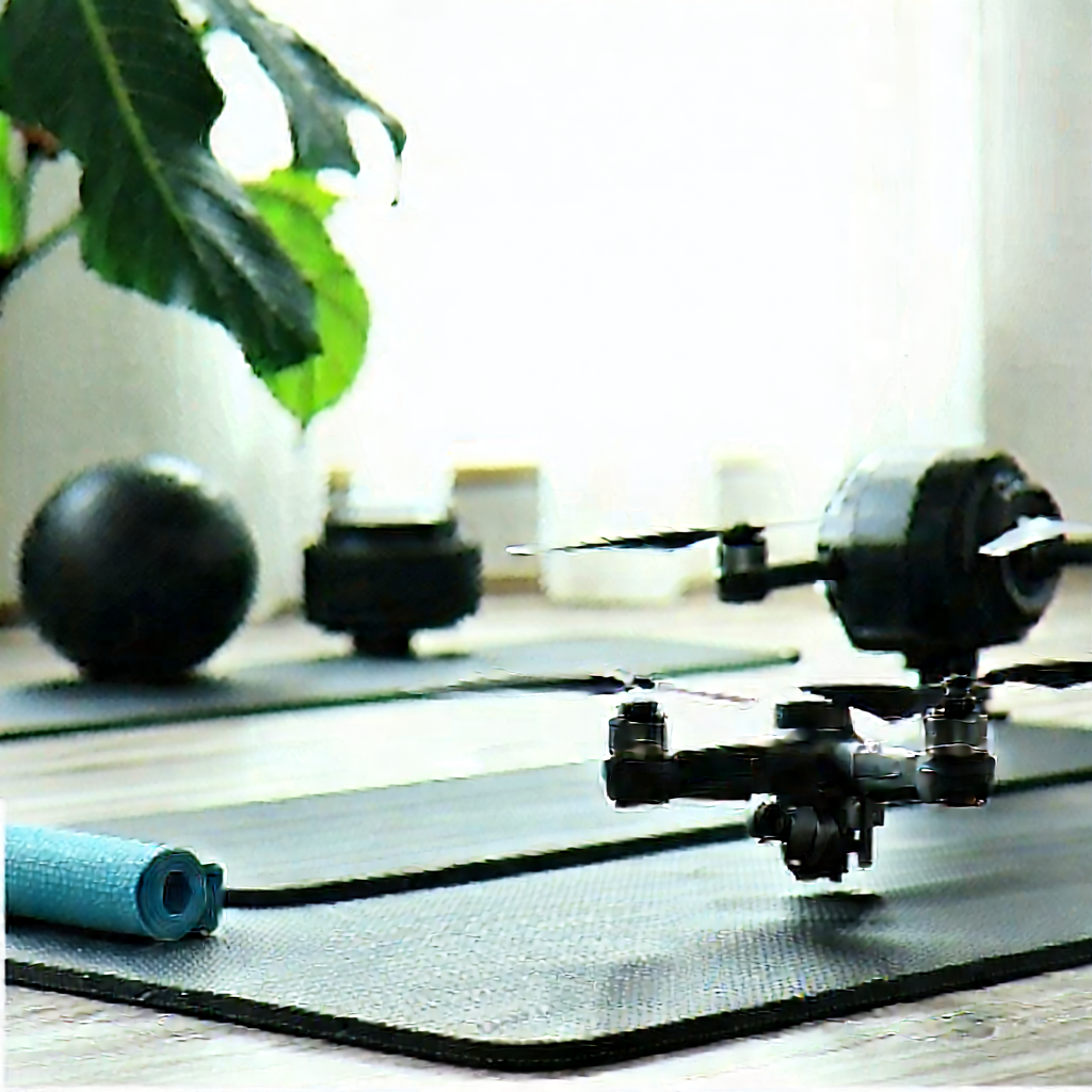 Lifestyle Drone Photography: Wellness Scene With Fitness Equipment With Black Drone
