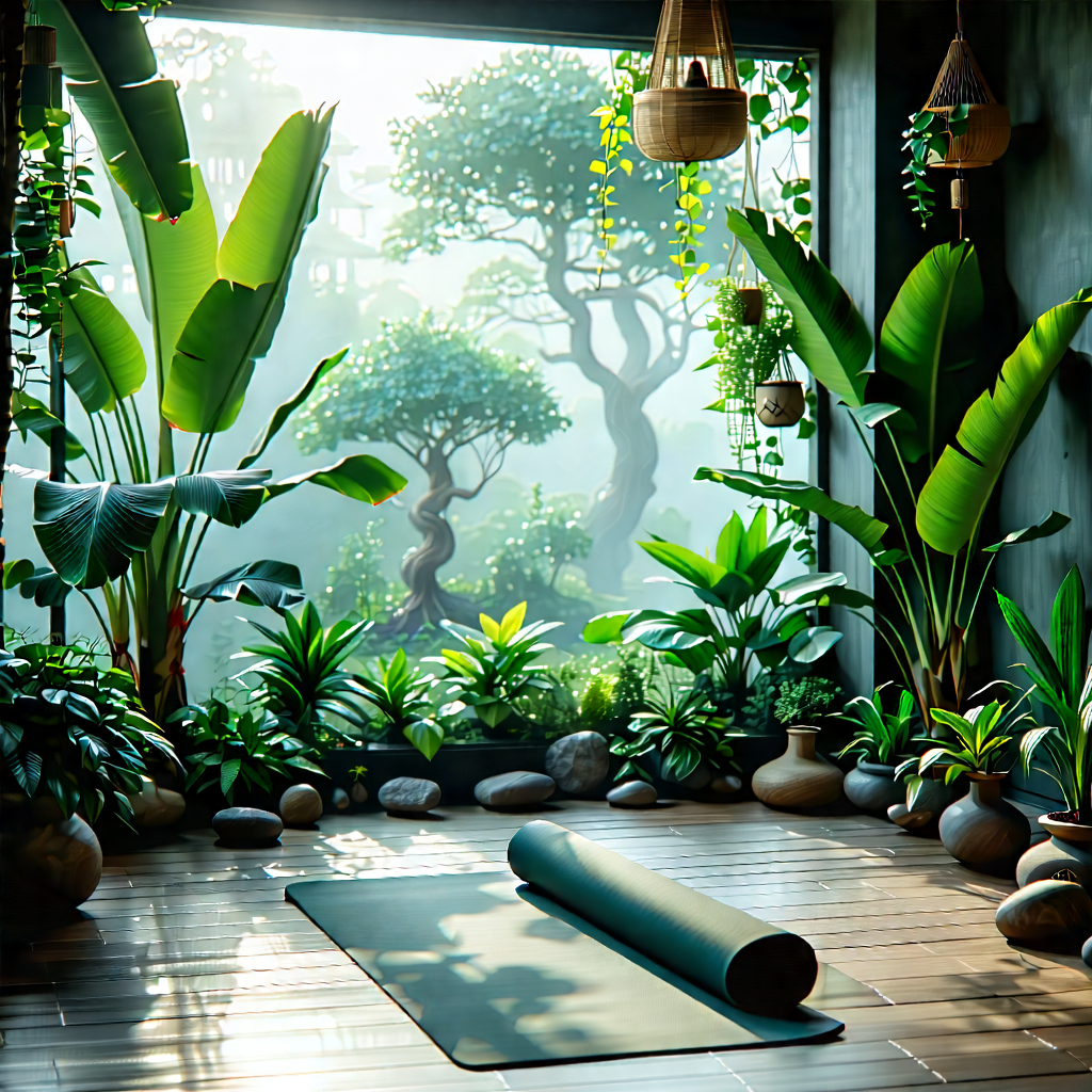 Lifestyle Architectural Photography: Wellness scene with yoga mat and plants