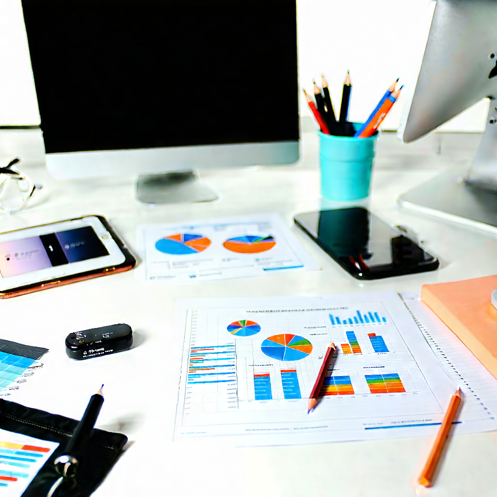 Business Drone Photography: Workplace with productivity tools on desk