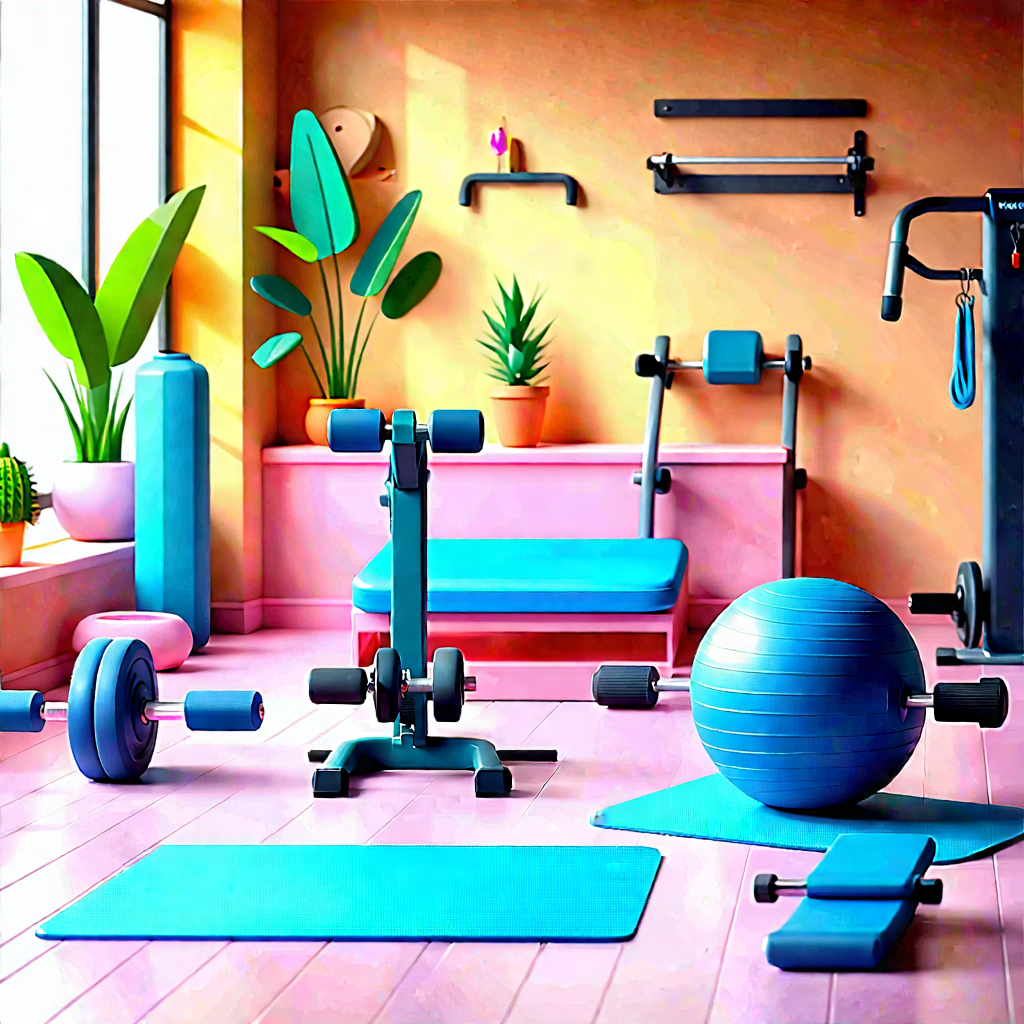 Lifestyle Pastel Drawing: Wellness Scene With Fitness Equipment With Image, There