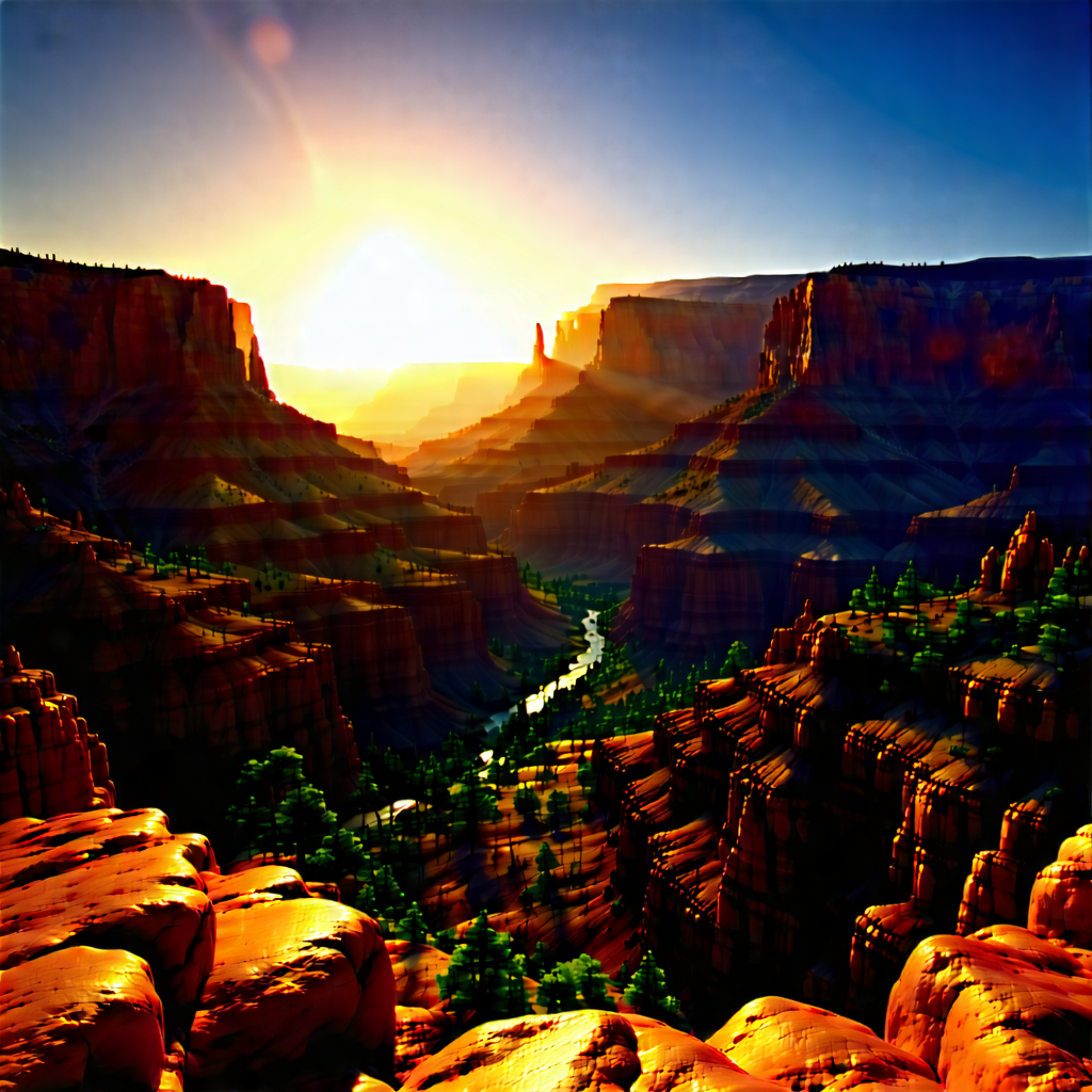 Nature Lithograph: Canyon During Golden Hour With Computer-generated, Representation