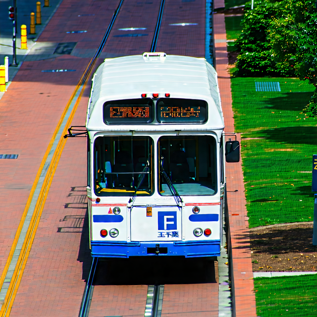 Urban Aerial Photography: City Bus In Arts District With White Blue