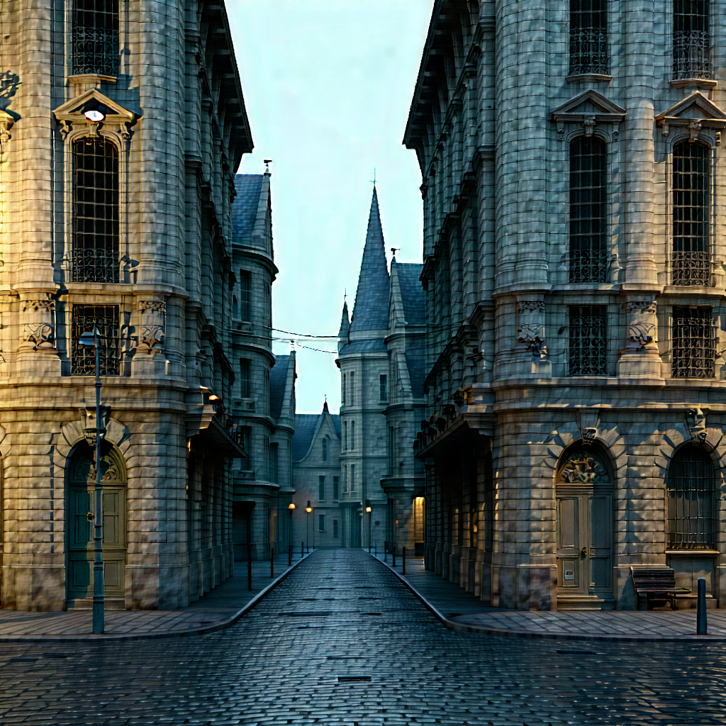 Urban Lithograph: Urban street with historic buildings