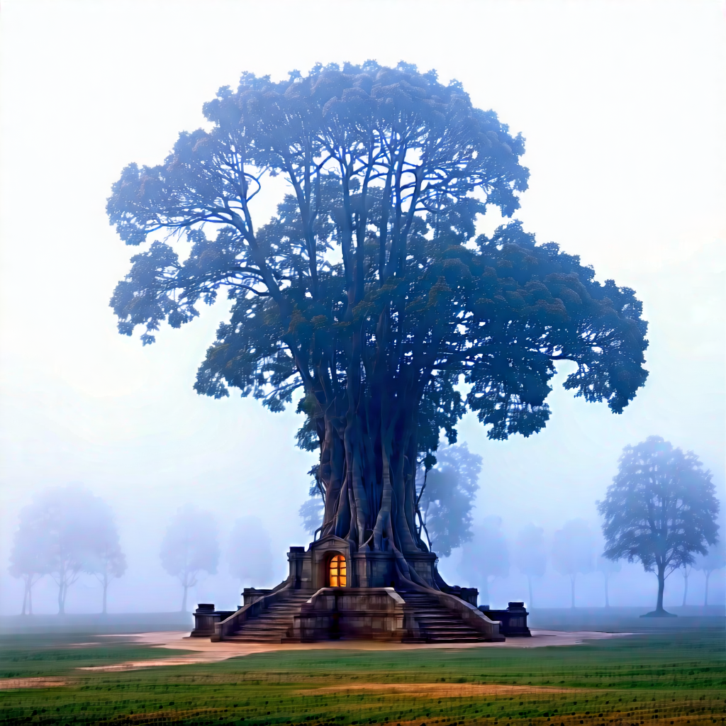Nature Architectural Photography: Ancient tree in misty environment