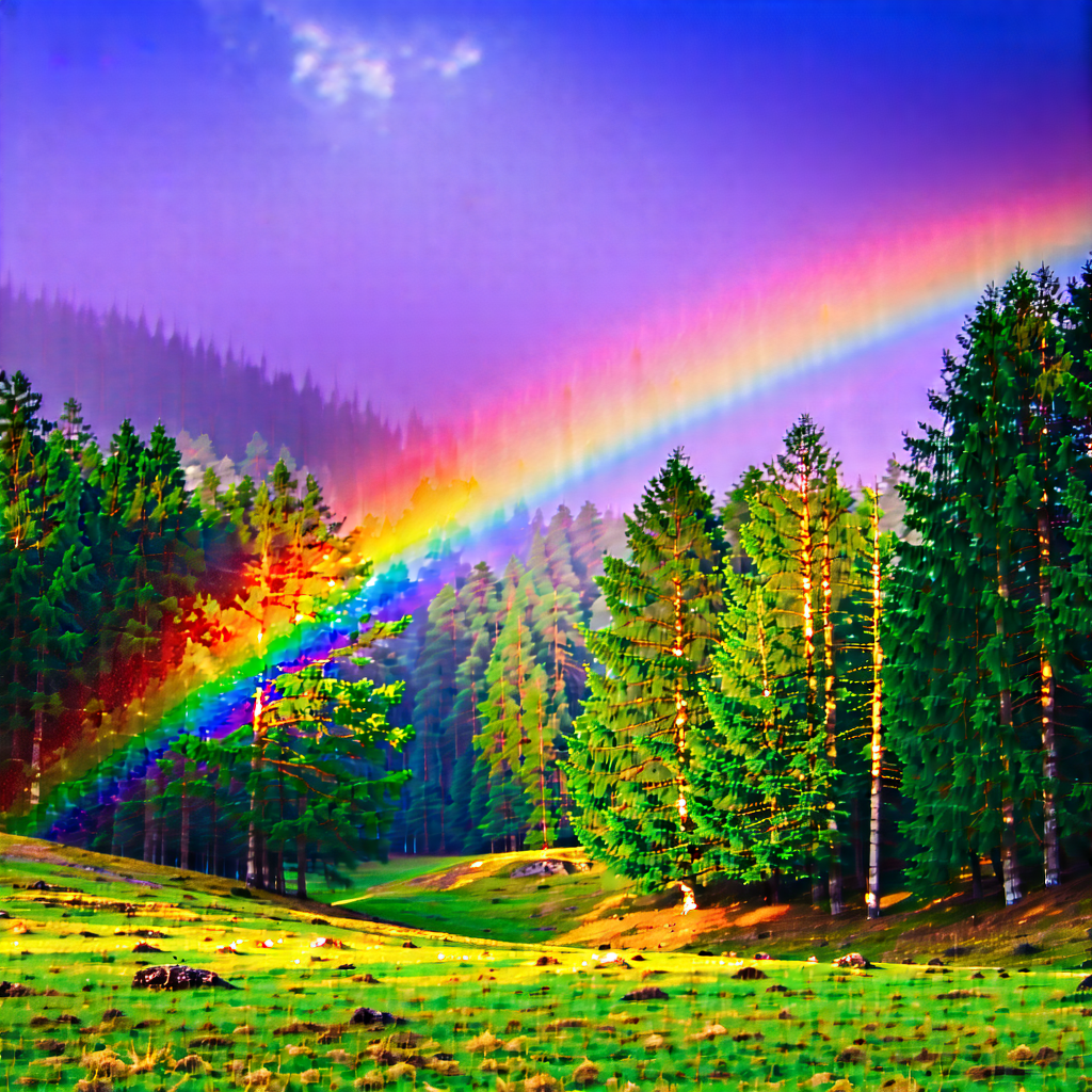 Nature Professional Photography: Rainbow Over Forest Clearing With Beautiful Rainbow