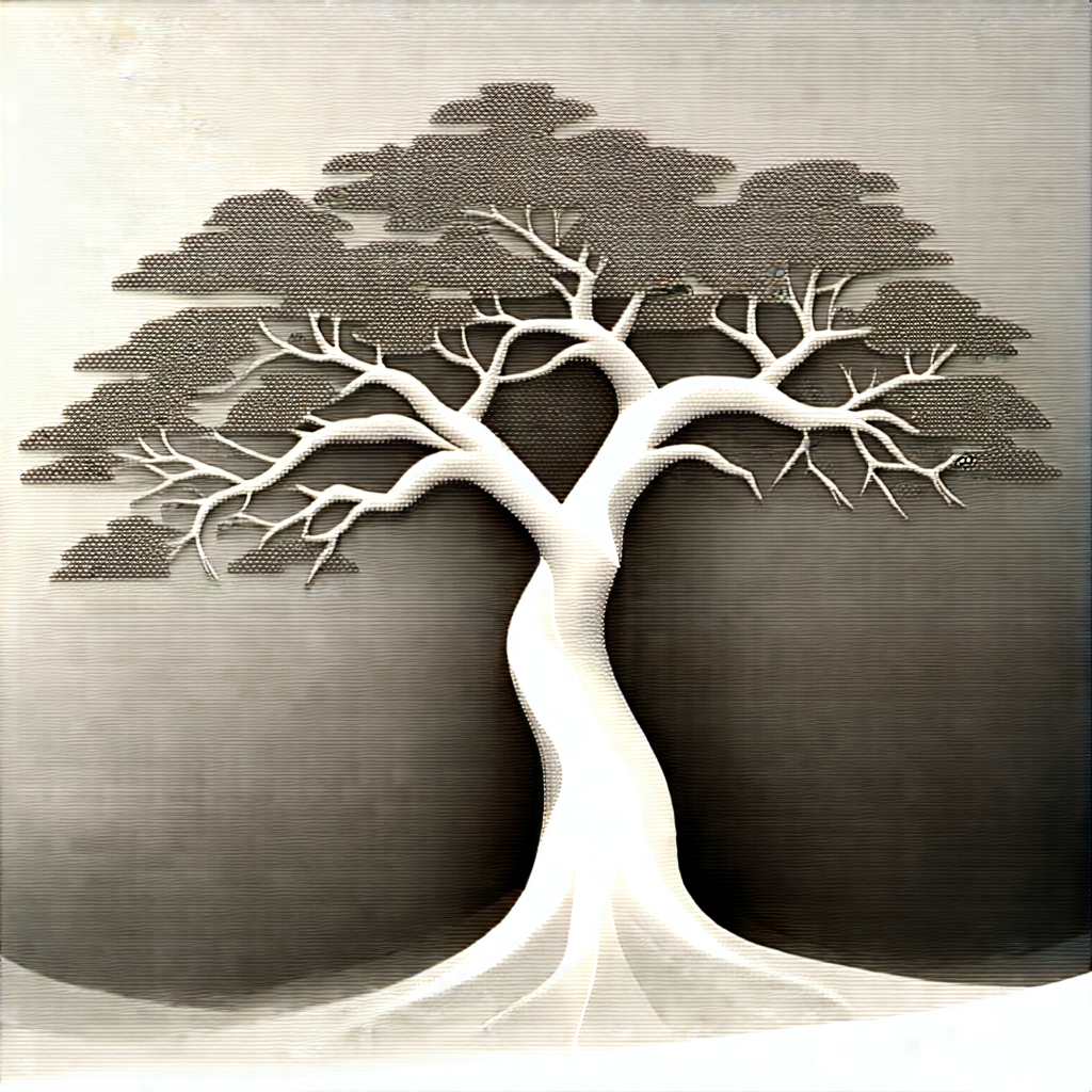 Nature Etching: (ancient:1.31) Tree In Winter Snow With Large Tree