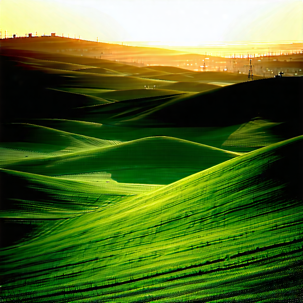 Nature Octane Render: Rolling Hills During Golden Hour With Lush Green