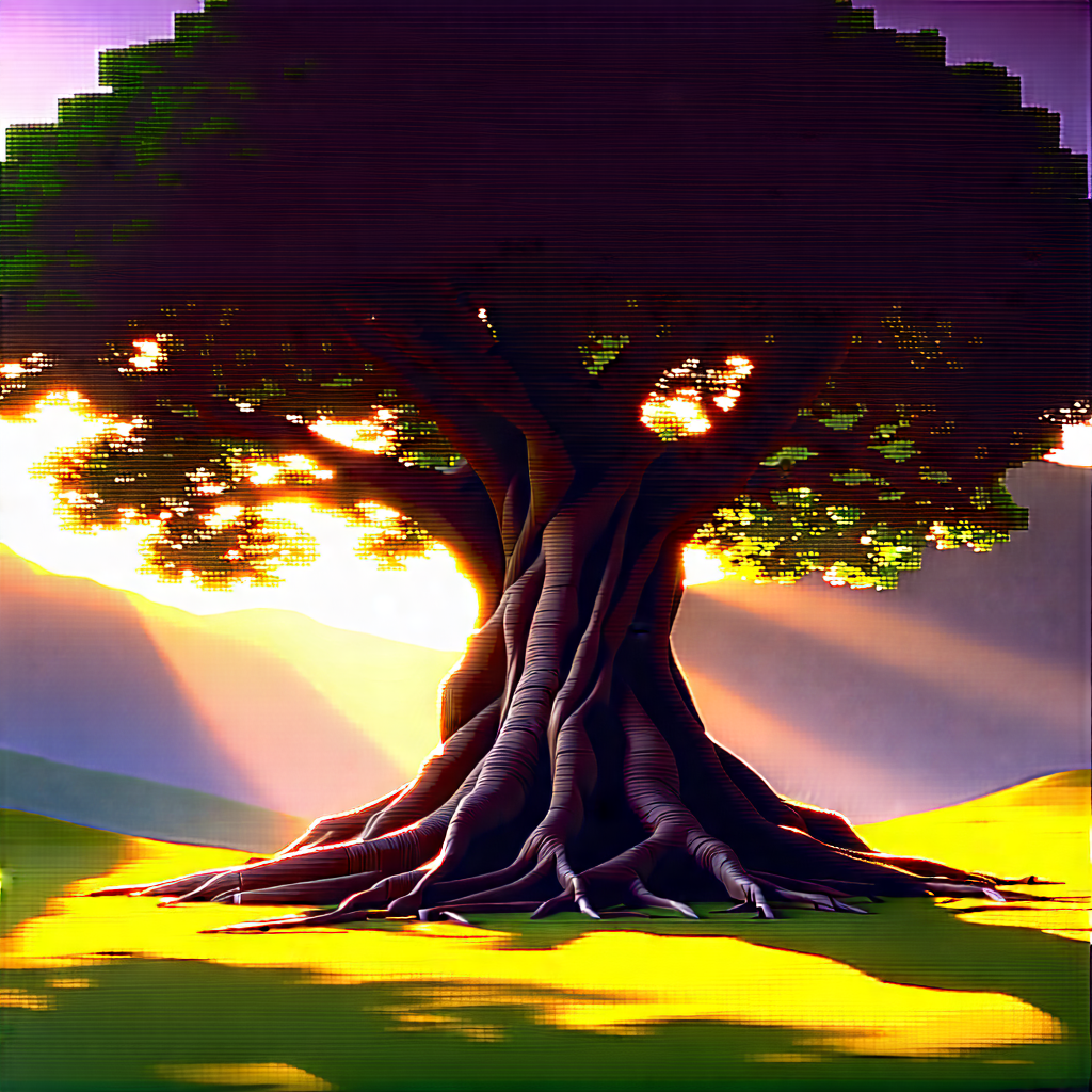 Nature Cinema 4d: (ancient:1.5) Tree In Sunlit Clearing With Large Tree