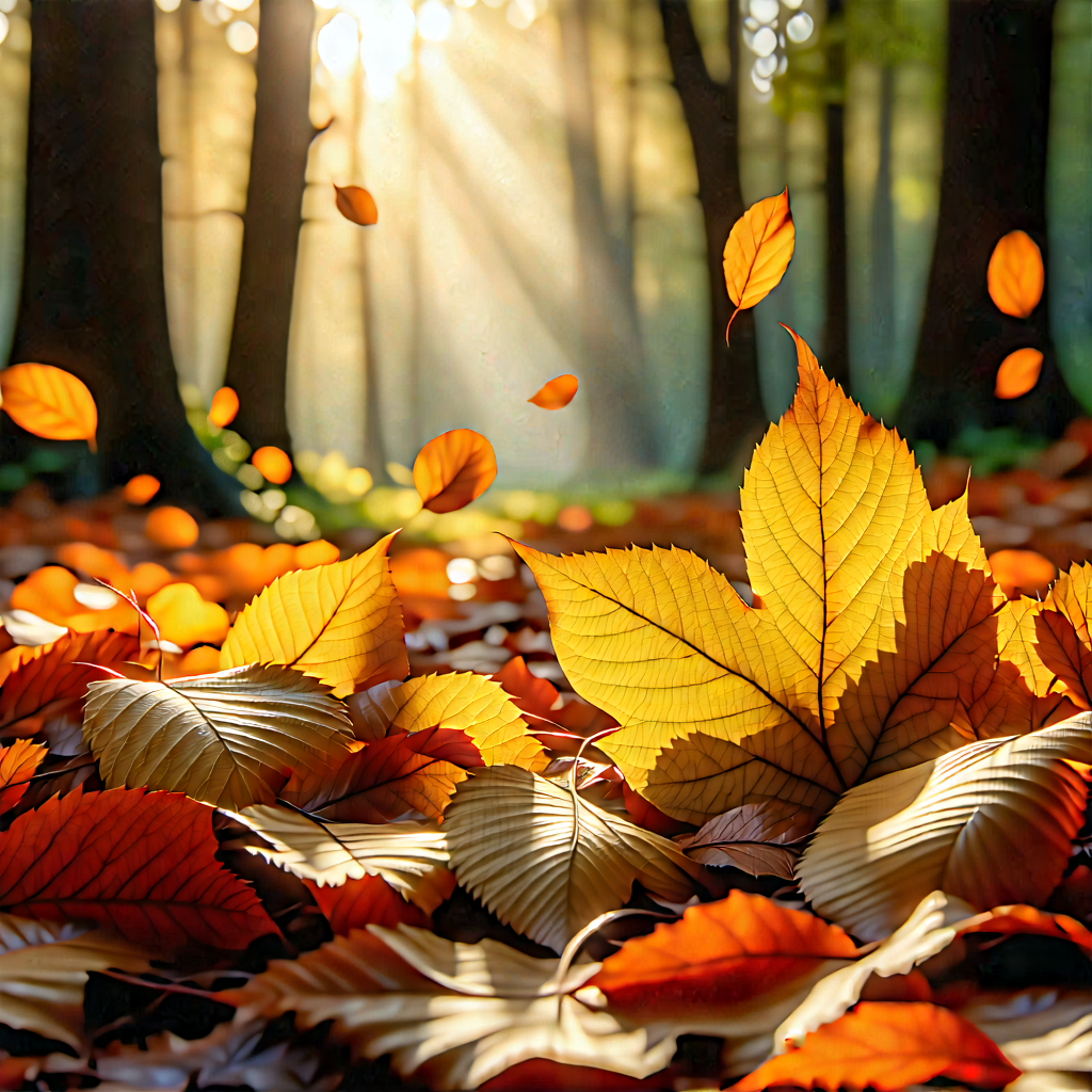 Nature Digital Illustration: Autumn Leaves In Natural Setting With Forest Beautiful