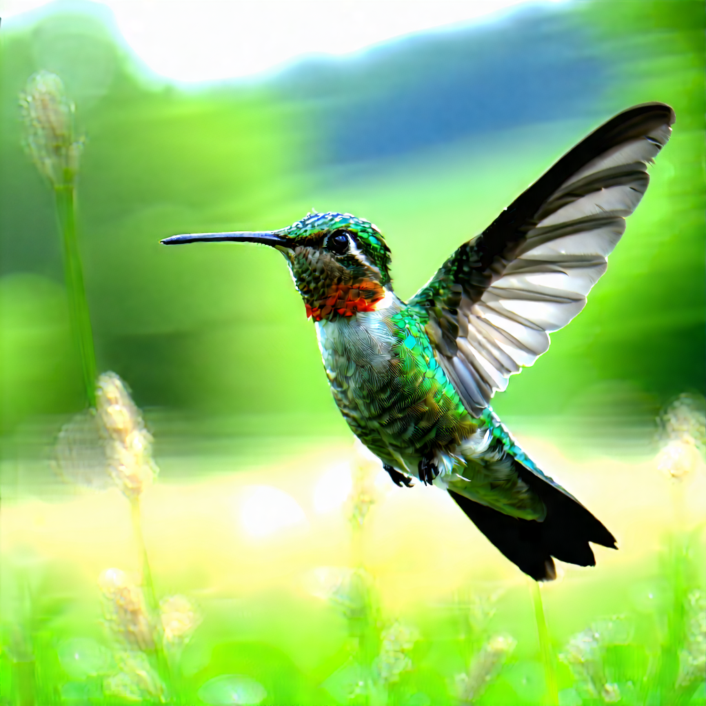 Nature Digital Art: Hummingbird In Prairie Grassland With Colorful Hummingbird