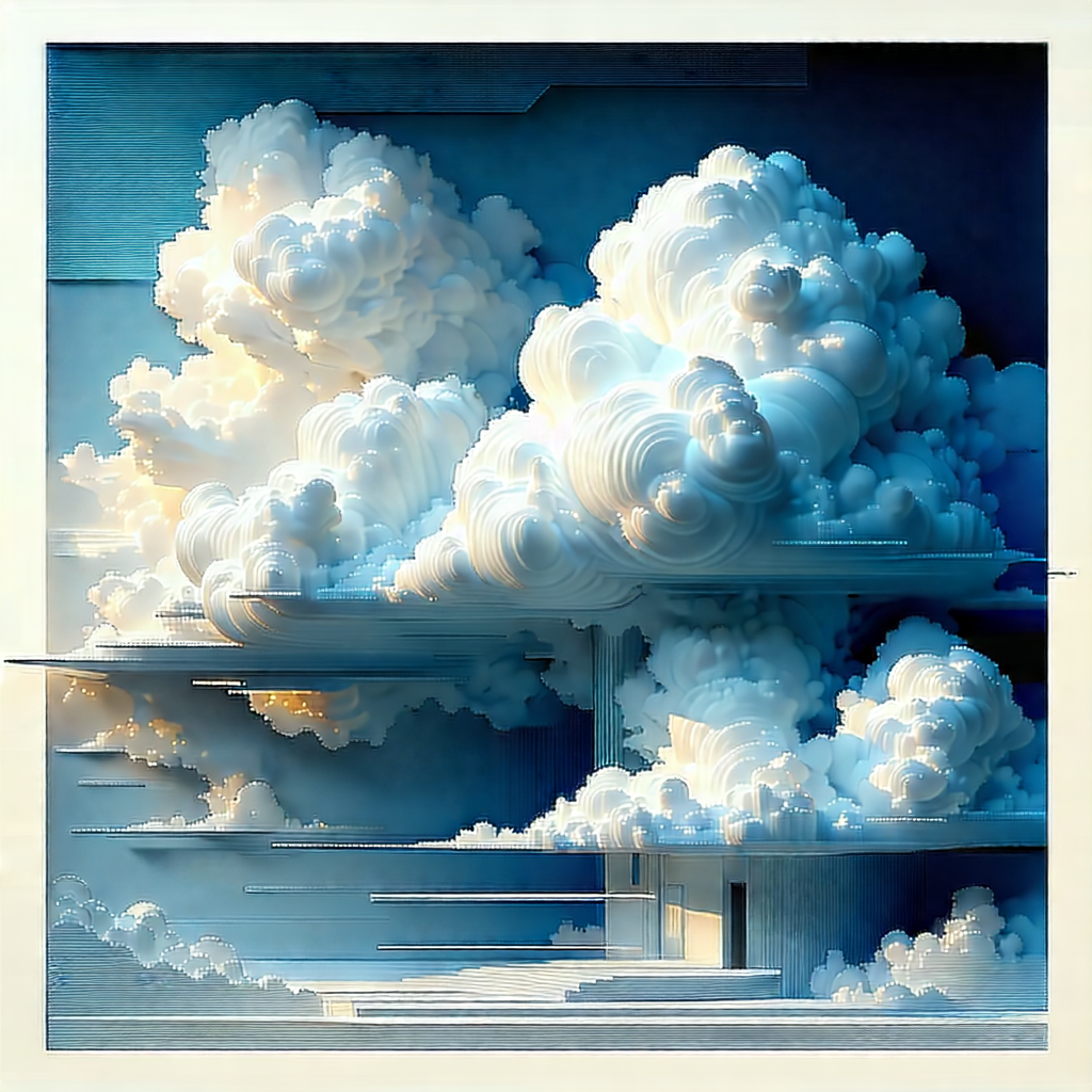 Tech Woodcut Print: Cloud Computing Visualization With Image, There
