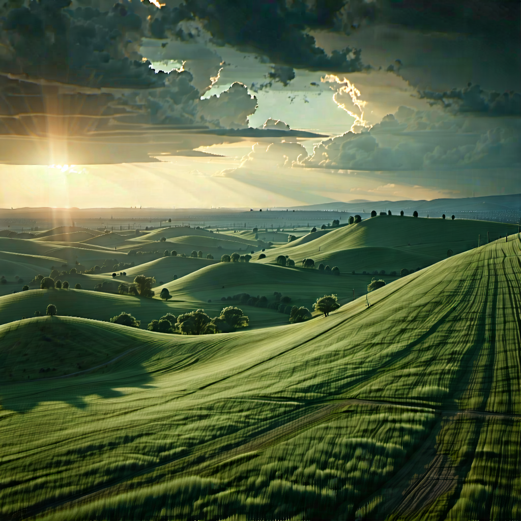 Nature Octane Render: Rolling Hills During Golden Hour With Beautiful Landscape
